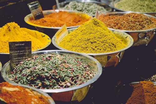 food assorted-color powders on basins pizza